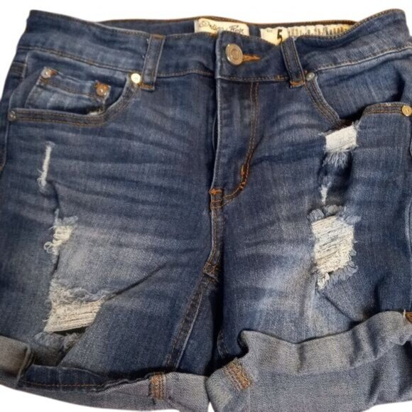 Indigo Rein Size 5 Shorts Juniors Denim Blue Jeans Destroyed Distressed Ripped - Picture 4 of 6